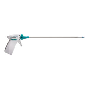 Dispositivo Glutack® para fijación de malla de hernia, aplicador ergonómico con punta articulada 0–90°.